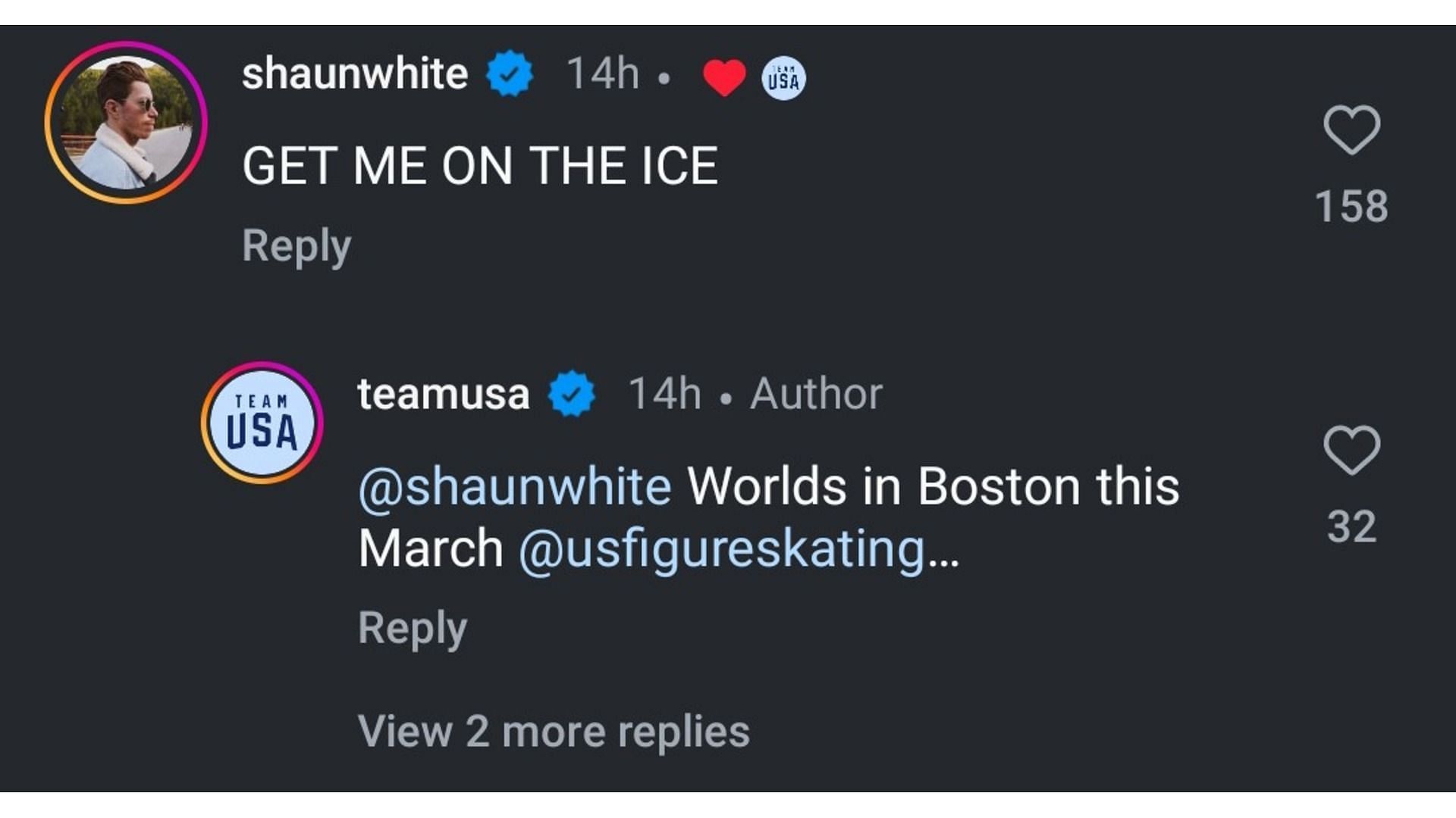 Screenshot of White Comment on Team USA's post (Image via: Team USA's Instagram handle)